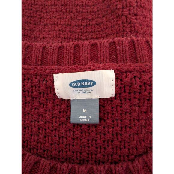 Old Navy Red Cable Knit Sweater 3/4 Sleeve Scoop Neck Size Medium - Picture 4 of 5